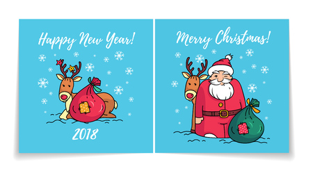 merry christmas card with santa claus cover and back of holiday christmas card cover