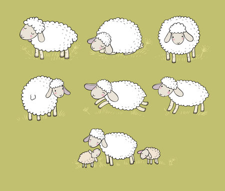 Cute cartoon sheep set. farm animals. funny lambs. good night sweet dreams - vector illustration