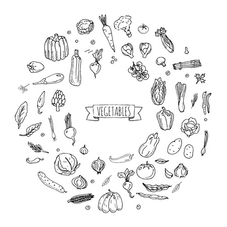 様々 ないたずら書きの設定 手書きで 野菜の種類の簡単なラフスケッチ のイラスト素材 ベクタ Image