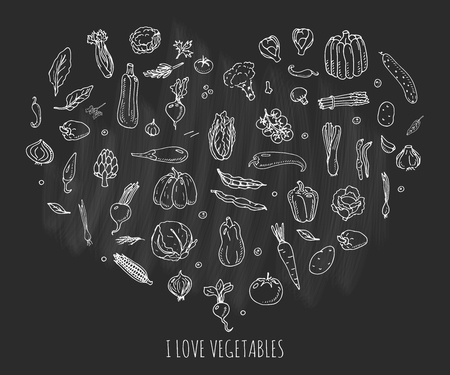 様々 ないたずら書きの設定 手書きで 野菜の種類の簡単なラフスケッチ のイラスト素材 ベクタ Image