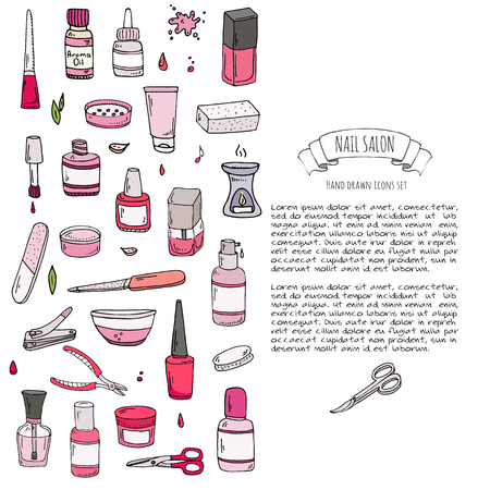 マニキュア ペディキュアのフリーハンドの落書き ビューティー サロン手描きの要素を設定します ベクトル図のイラスト素材 ベクタ Image