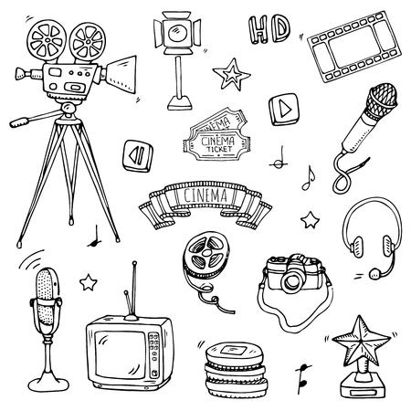 手描きの落書きシネマセットベクトルイラスト 映画製作アイコン フィルムシンボルコレクション 撮影フリーハンド要素 カメラ フィルムテープ フォトカメラ ピザ ポップコーン プロジェクター マイク のイラスト素材 ベクタ Image 手描きの落書きシネマセットベクトルイラスト 映画製作アイコン フィルムシンボルコレクション 撮影フリーハンド要素 カメラ フィルムテープ フォトカメラ ピザ ポップコーン プロジェクター マイク のイラスト素材 ベクタ Image