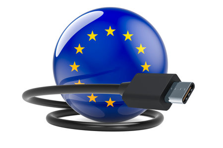 Usb-c charging with the european union flag isolated on white background