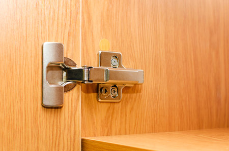 Detail Of Concealed Hinge On Cabinet Door, Furniture Fitting Hardware For Cupboard Or Wardrobe