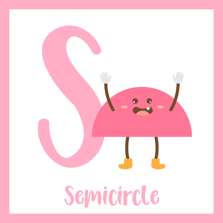 S の文字かわいい子供たちカラフルな幾何学的図形アルファベット トレース フラッシュ カード半円の英語語彙学習の子供のため のイラスト素材 ベクタ Image