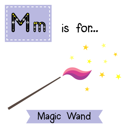 かわいい子供たち Abc アルファベット M 文字トレース フラッシュ カード マジック ハットと子供の幸せなハロウィーンの日のテーマで英語の語彙の学習のための杖 のイラスト素材 ベクタ Image 8741