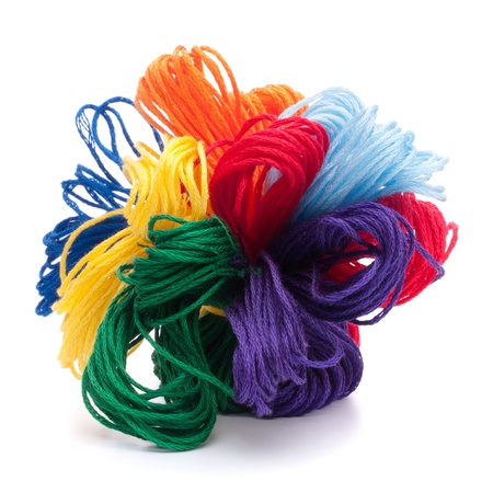 Color threads bunch isolated on white background cutout
