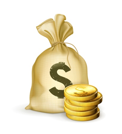 Bag of gold coins: Túi đựng tiền bạc và tiền xu Hình minh hoạ