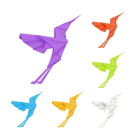 Origami Papier Kolibris Design Elemente Mit Fliegenden