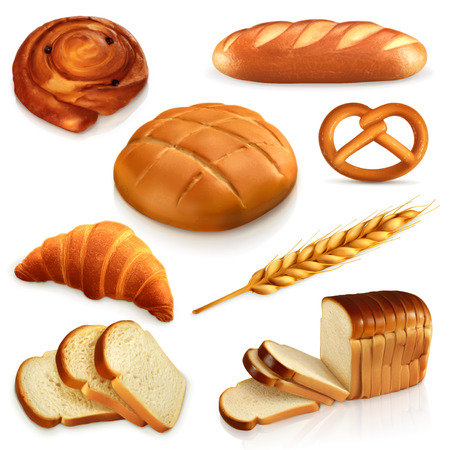 Set ith bread, vector icons , isolated on white background Banco de Imagens