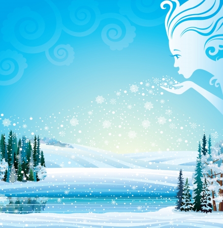 冬の女の子がフィールドとレイク ベクター魔法の冬の風景は 木の雪を吹く のイラスト素材 ベクタ Image 冬の女の子がフィールドとレイク ベクター魔法の冬の風景は 木の雪を吹く のイラスト素材 ベクタ Image