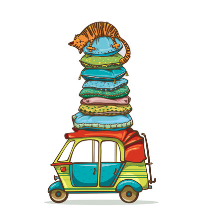 枕自動人力車の屋根の上から塔の上のオレンジ色の眠っている猫 漫画幼稚なベクター イラストです のイラスト素材 ベクタ Image 枕自動人力車の屋根の上から塔の上のオレンジ色の眠っている猫 漫画幼稚なベクター イラストです のイラスト素材 ベクタ Image