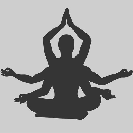 若い人の笑顔を作る Padmasana のポーズ ヨガの練習 ベクトル デザインのカードのイラストや テキストのための場所します 花の背景に瞑想面白いヨギ 前面し 背面します のイラスト素材 ベクタ Image