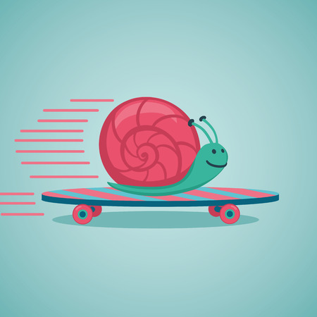 Fast snail. Snail on a skateboard. Иллюстрация