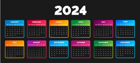 2024 colorful calendar desktop planner template set corporate business wall or desk simple planner 2024 colorful calendar with week start sunday set of 2024 calendar Фото со стока