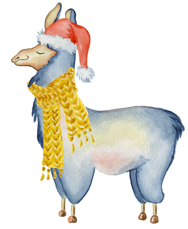 サンタの帽子とスカーフ冬水彩動物かわいい子供たちイラスト挨拶やポスト カードに最適なクリスマス ラマ イラスト プリント T シャツ 携帯電話 ケース手描きベビー動物アルパカ の写真素材 画像素材 Image 91023375