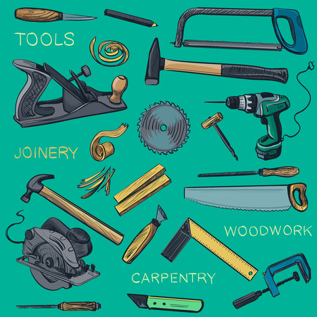 Collection Of Hand Drawn Carpentry Woodworker Joinery Icons Craft Woodwork Screwdriver Table Hamme Collection Of Hand Drawn Carpentry Woodworker Joinery Icons Craft Woodwork Screwdriver Table Hamme