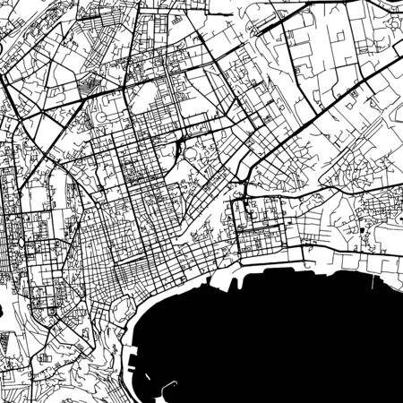 バクー アゼルバイジャン ベクトル地図白黒 Artprint インフォ グラフィック背景 黒い道および水路でベクター アウトライン バージョンのイラスト素材 ベクタ Image
