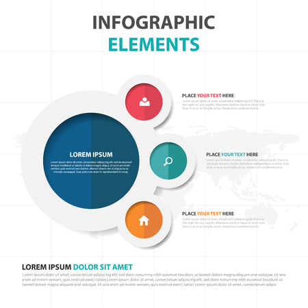 広告をマーケティングの Web デザイン プレゼンテーション テンプレート フラット デザイン ベクトル イラスト カラフルな円ビジネス インフォ グラフィック要素を抽象化します のイラスト素材 ベクタ Image