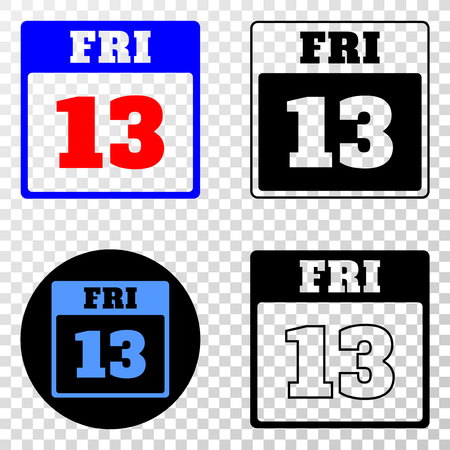 13th friday calendar page eps vector icon with contour, black and colored versions. illustration style is flat iconic symbol on chess transparent background.