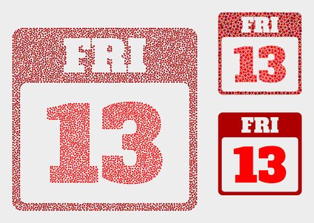 Pixelated and mosaic 13th friday calendar page icons. vector icon of 13th friday calendar page combined of random round items. other pictogram is combined from square pixels.
