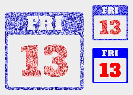 Dot and mosaic 13th friday calendar page icons. vector icon of 13th friday calendar page composed of randomized circle pixels. other pictogram is organized from square pixels.