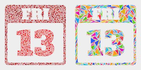 13th friday calendar page collage icon of triangle elements which have different sizes and shapes and colors. geometric abstract vector design concept of 13th friday calendar page.