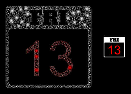 Glossy polygonal mesh web 13 friday calendar page icon with glitter effect on a black background. wire frame 13 friday calendar page iconic vector with glowing dots in magic colors.
