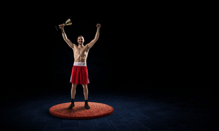 Boxer won first place. mixed media Stock Photo