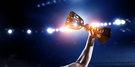 Celebrating great victory. mixed media Stock Photo
