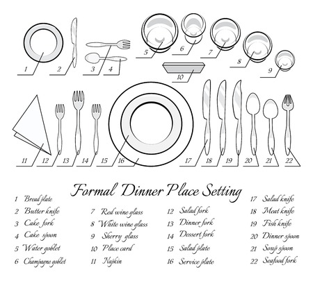 Detailed Illustration Of A Vintage Hand Drawn Place Setting Formal ... Detailed Illustration Of A Vintage Hand Drawn Place Setting Formal ...