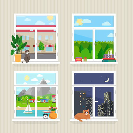 flat windows with landscape