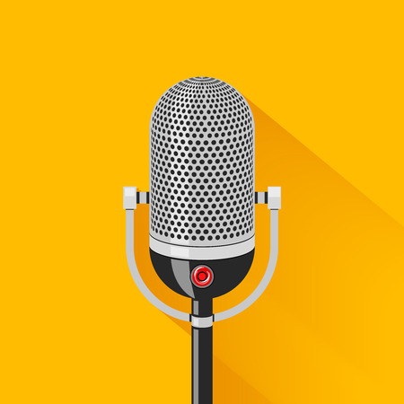 レトロ ステージ マイク シルエット スタジオの声 カラオケ エンターテイメント 古い古典的なマイク 楽器 ベクトル イラストのイラスト素材 ベクタ Image