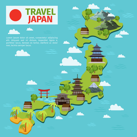 52208624 japan travel vector map with traditional japanese landmarks japanese map japan culture japanese architecture illustration