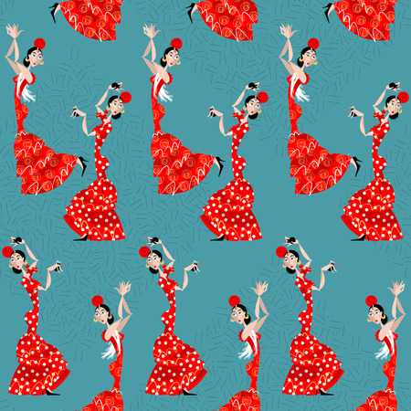 Flamenco dancer. spanish traditions. seamless background pattern. vector illustration