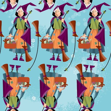 Italian Christmas Tradition Befana Seamless Background Pattern Vector Illustration