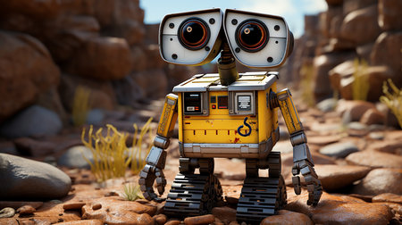 3d cg rendering of robot in the desert high resolution image