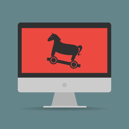 trojan horse malware computer virus on computer vector illustration trojan horse virus