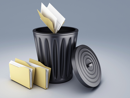 folders moving from the notebook computer to trash bin 3d trash folders