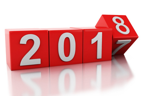 3d renderer image. Red cubes with 2018. New Year concept. Isolated on white background. Stock Photo