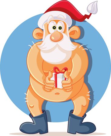 Funny Naked Santa Claus Holding Christmas Present