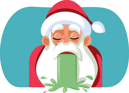 Sick Santa Claus Throwing Up on Christmas Vector Illustration