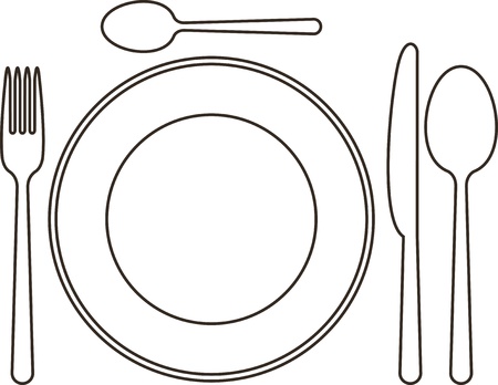 Place setting with plate knife spoons and fork