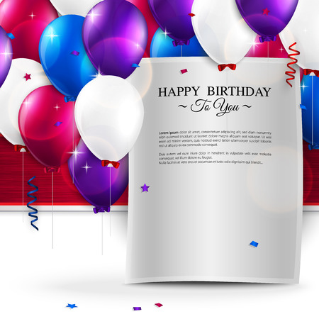 Vector birthday card with balloons, and birthday text