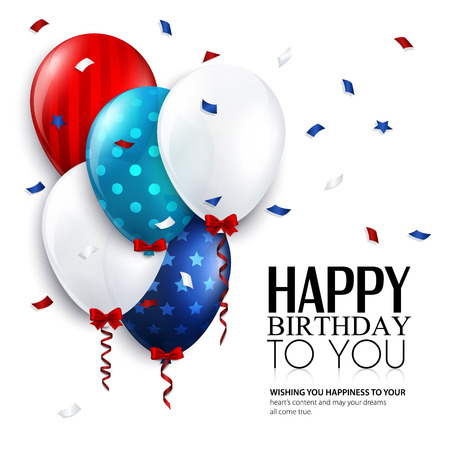 Vector birthday card with balloons and confetti Vector Illustration