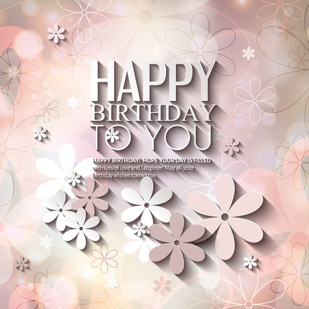 Birthday card with flowers on colorful background. Vector Illustration