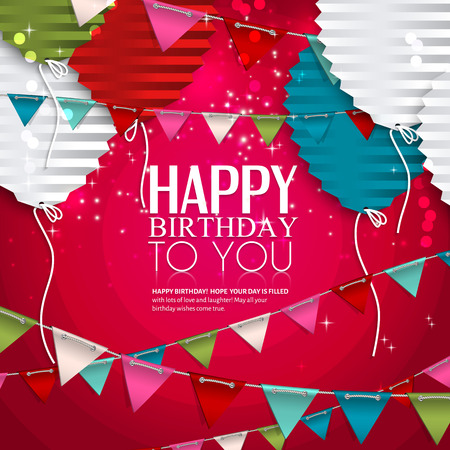 Birthday card with balloons in the style of flat folded paper. Vector Illustration