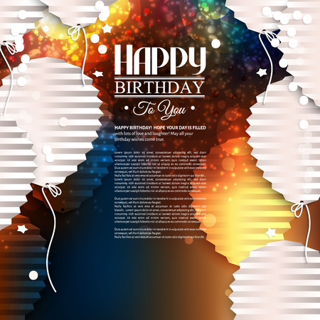 Birthday card with balloons in the style of flat folded paper.