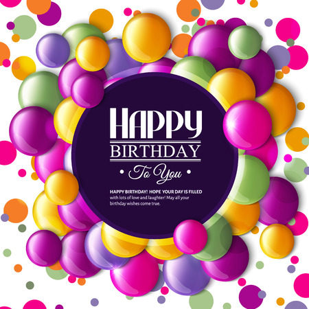 Birthday card with multicolored candy and text.
