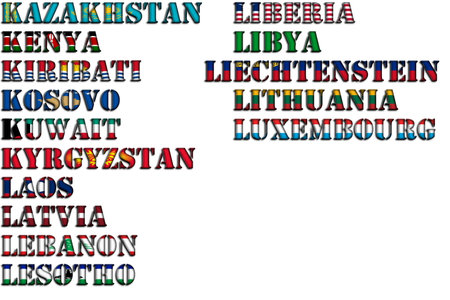 Nombres De Países En Colores De Banderas Nacionales Kit